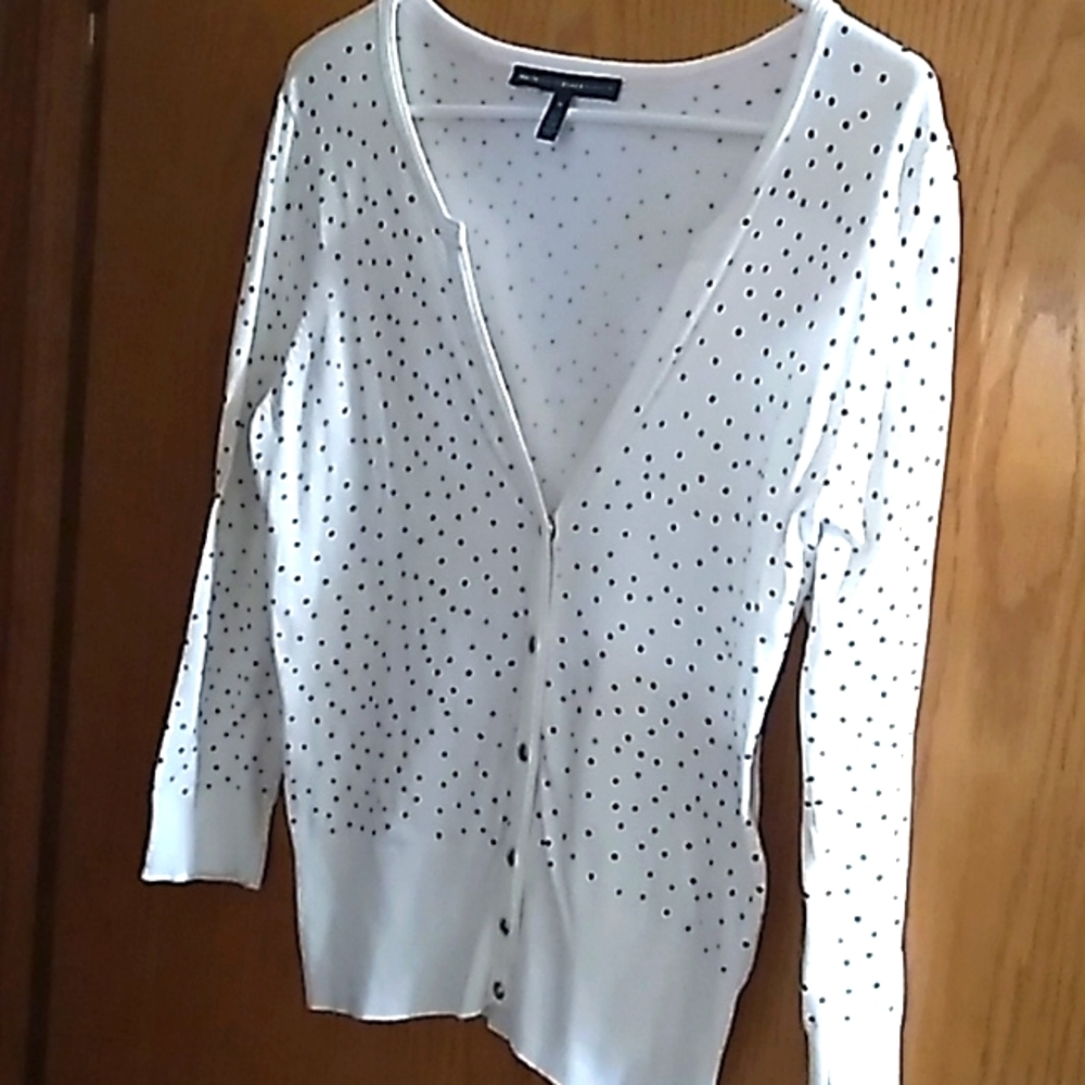 WHBM white w/ black dot snap sweater